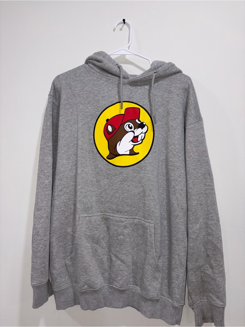 LG Gray Hoodie with Yellow Logo and Red Hat Graphic